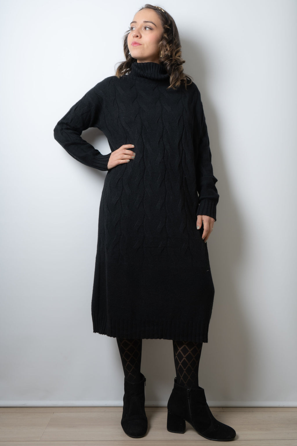 Vestido Lana Trenzado - Negro