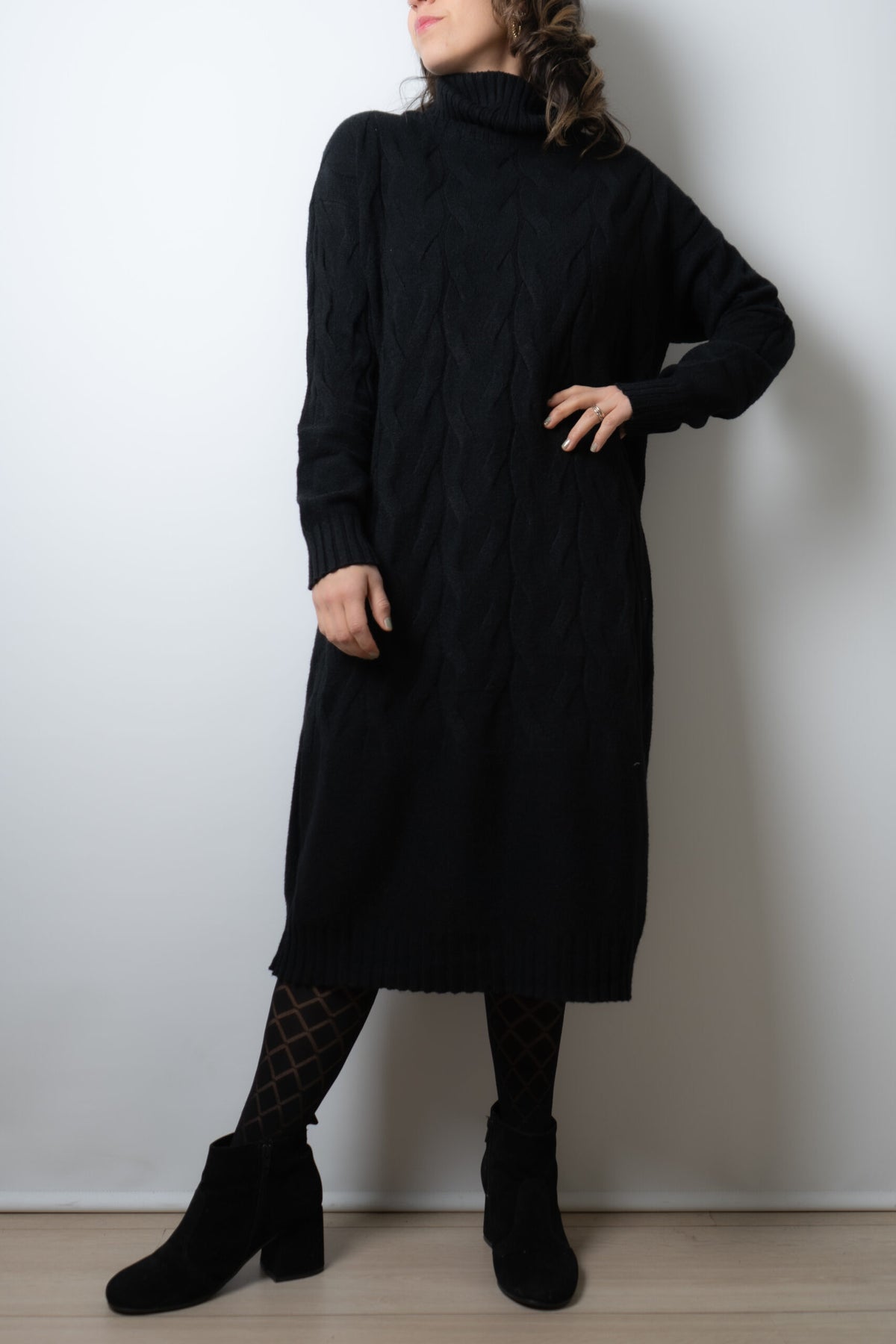 Vestido Lana Trenzado - Negro
