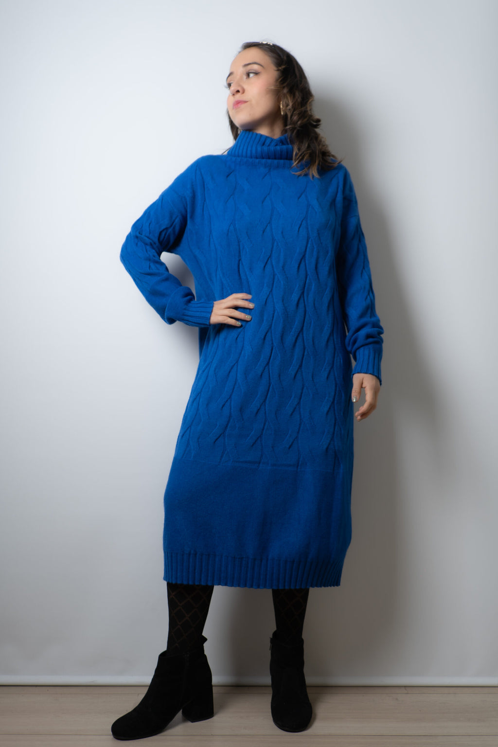 Vestido Lana Trenzado - Azul