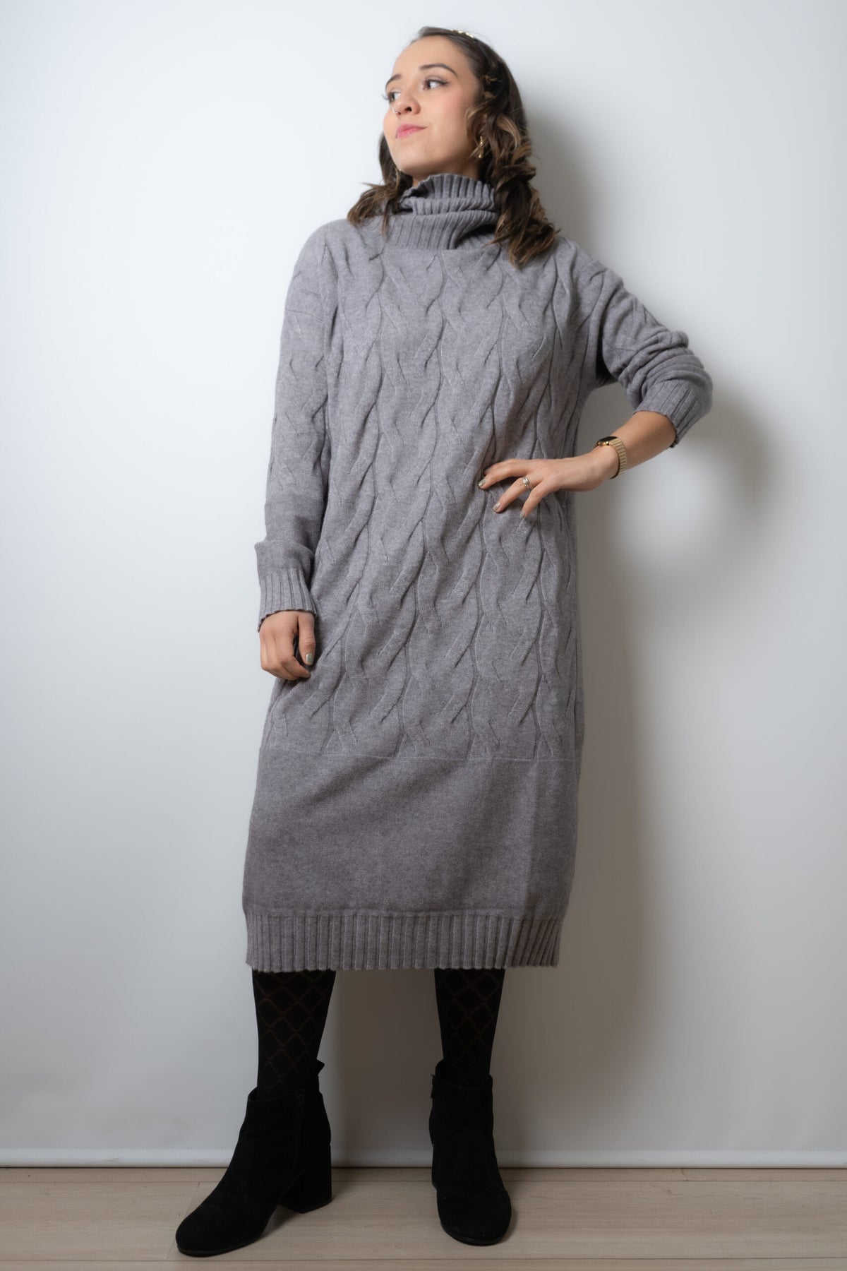 Vestido Lana Trenzado - Gris