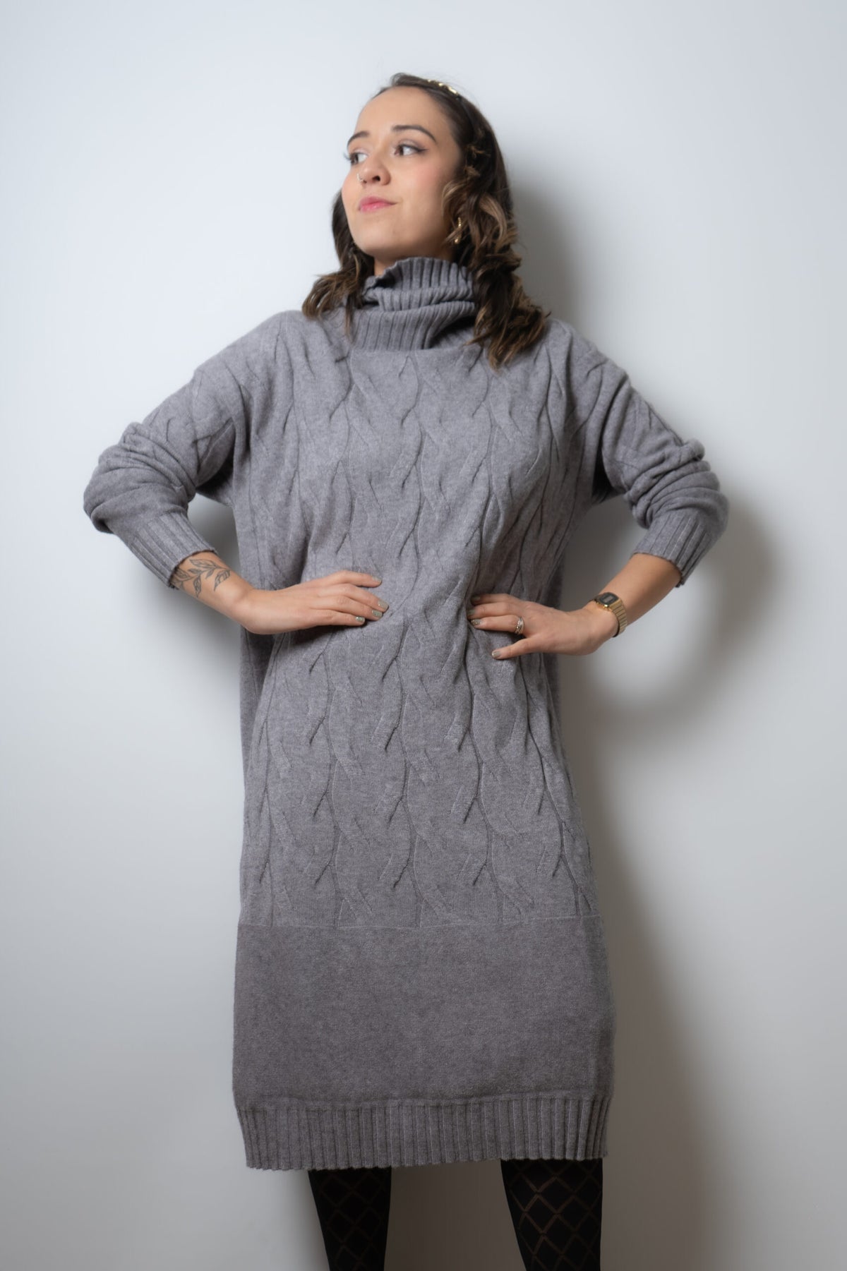 Vestido Lana Trenzado - Gris
