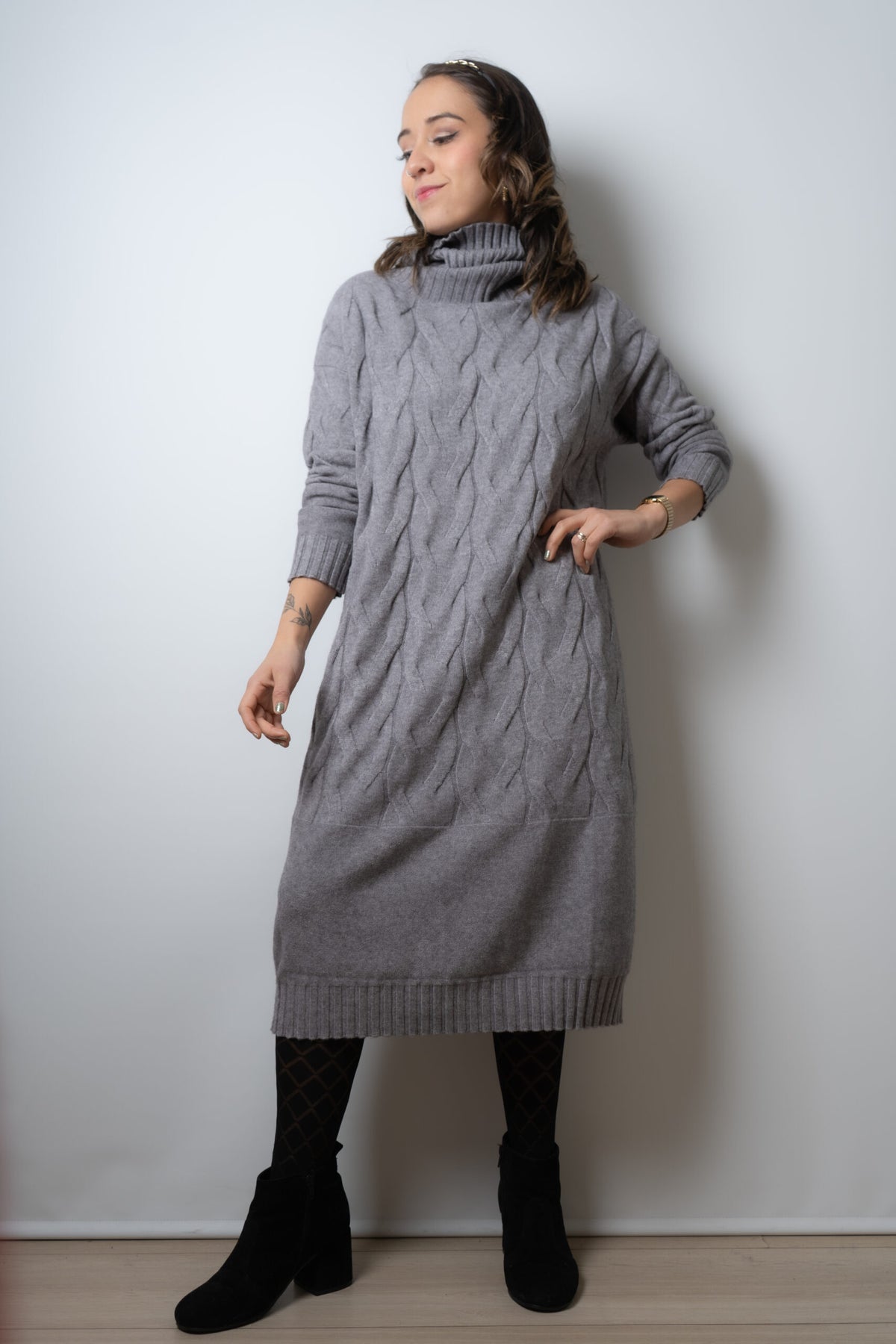 Vestido Lana Trenzado - Gris