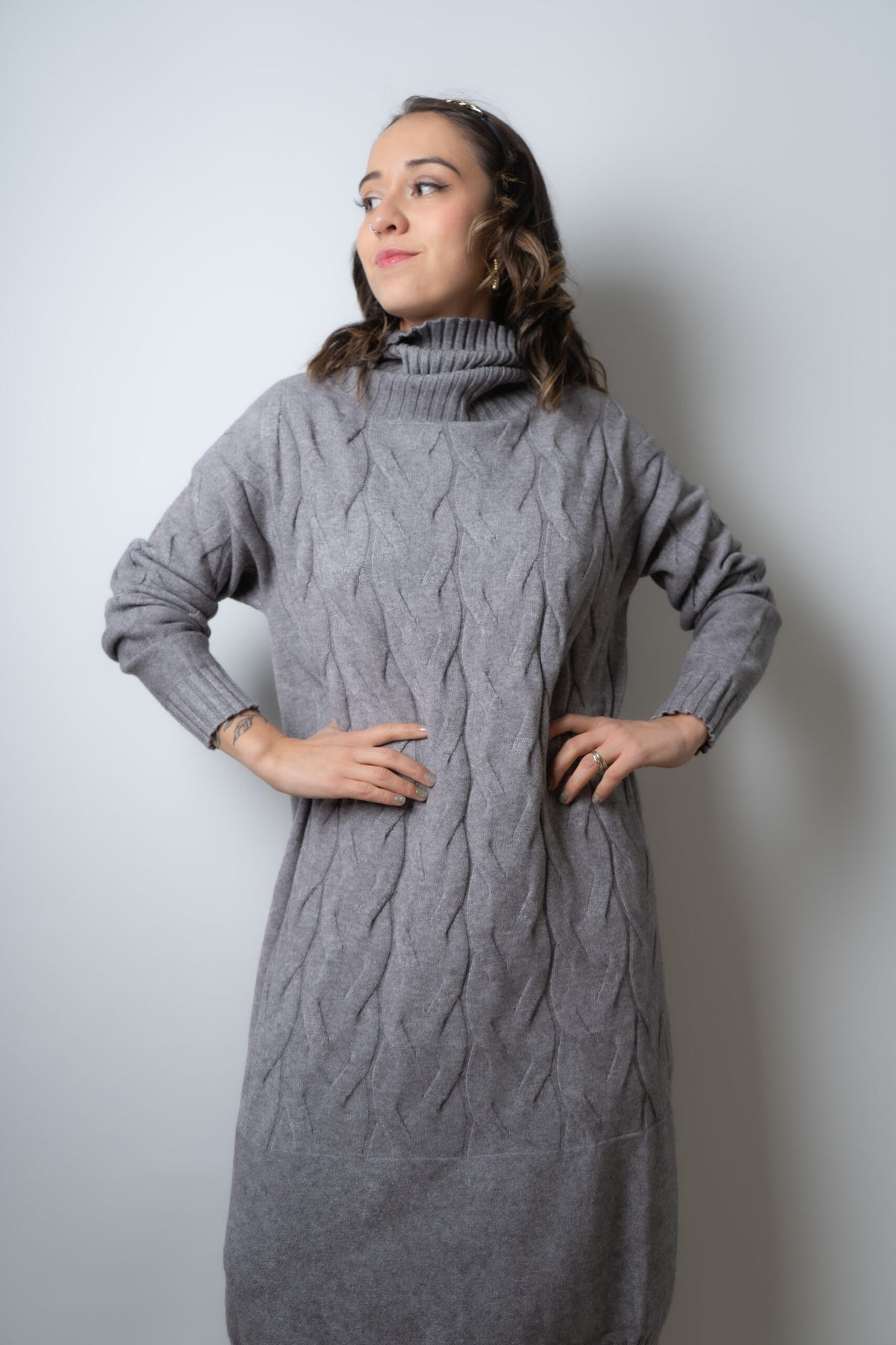 Vestido Lana Trenzado - Gris