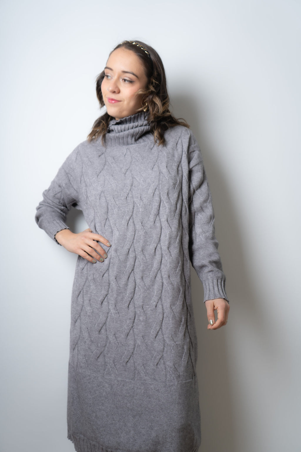 Vestido Lana Trenzado - Gris
