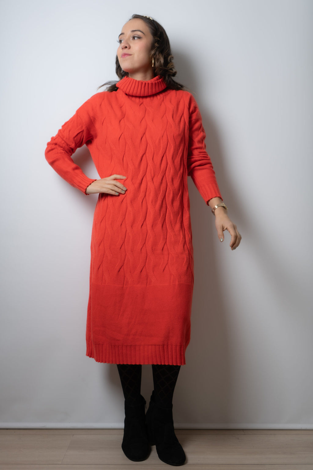 Vestido Lana Trenzado - Naranjo