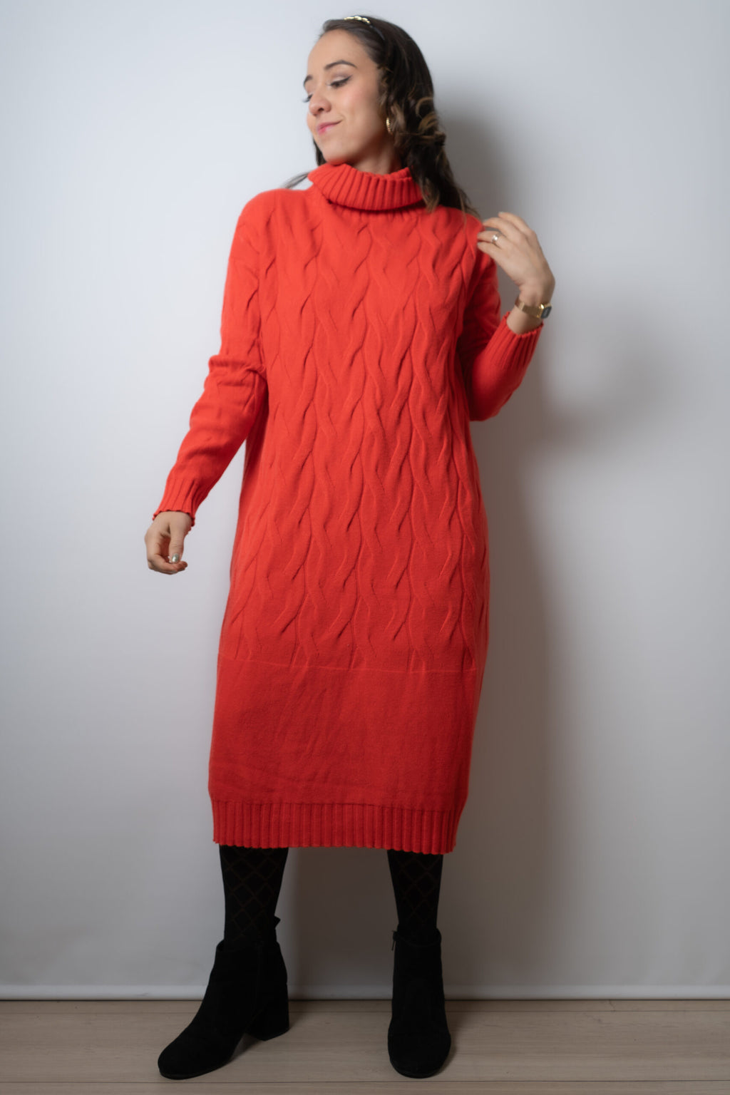 Vestido Lana Trenzado - Naranjo