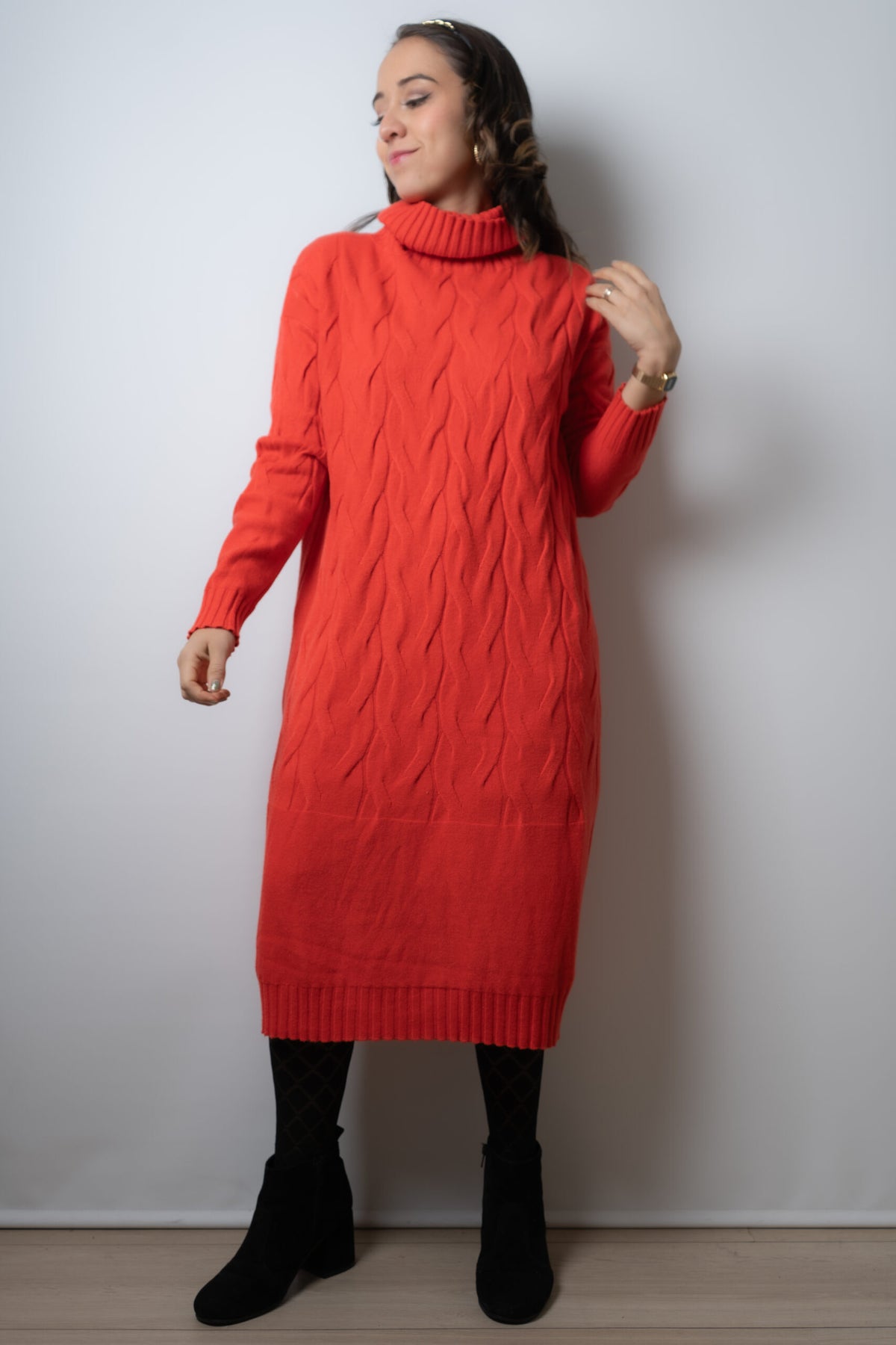 Vestido Lana Trenzado - Naranjo