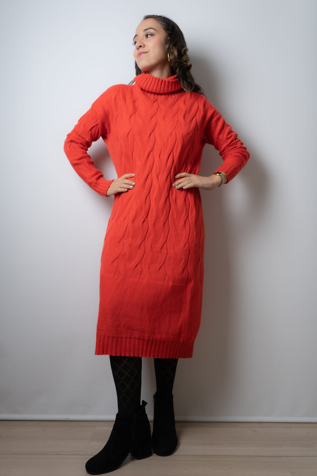 Vestido Lana Trenzado - Naranjo