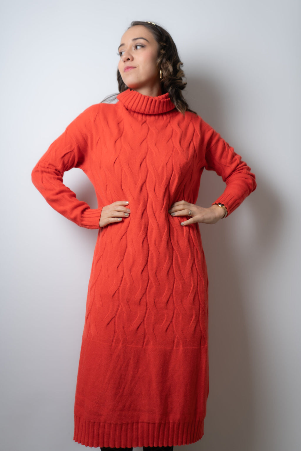 Vestido Lana Trenzado - Naranjo