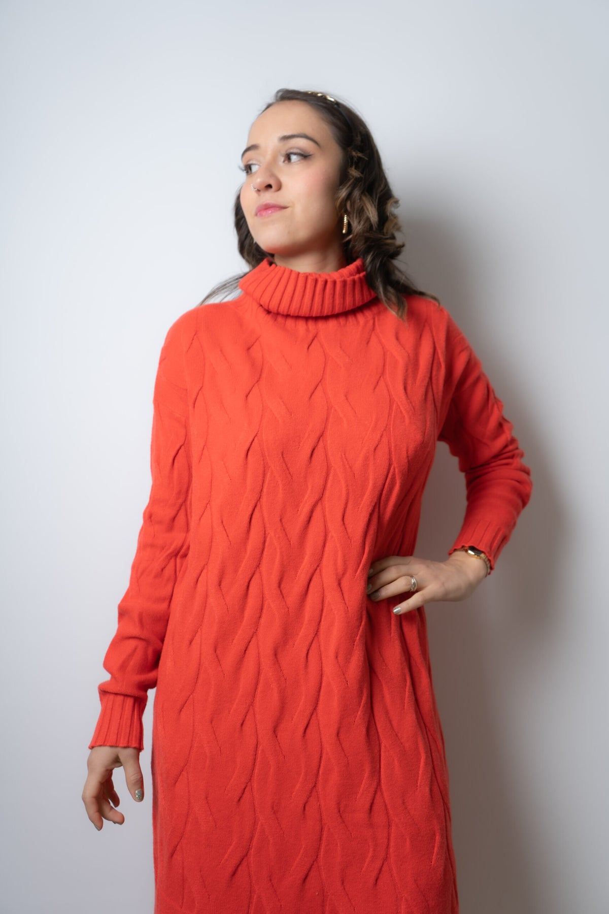 Vestido Lana Trenzado - Naranjo