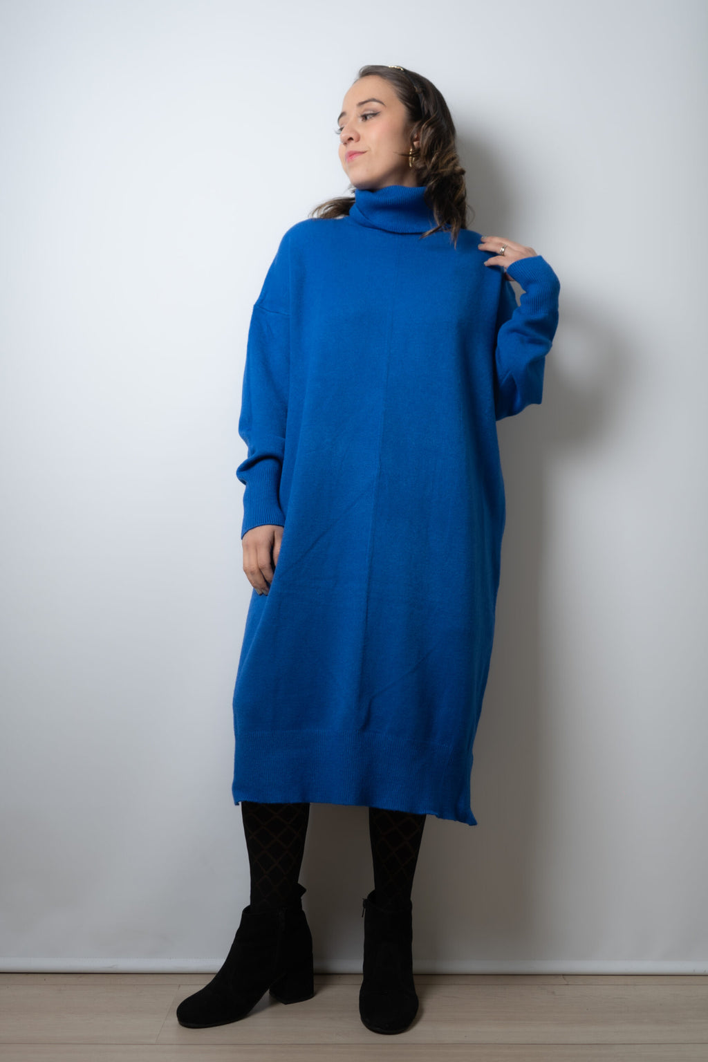 Vestido Lana Liso - Azul