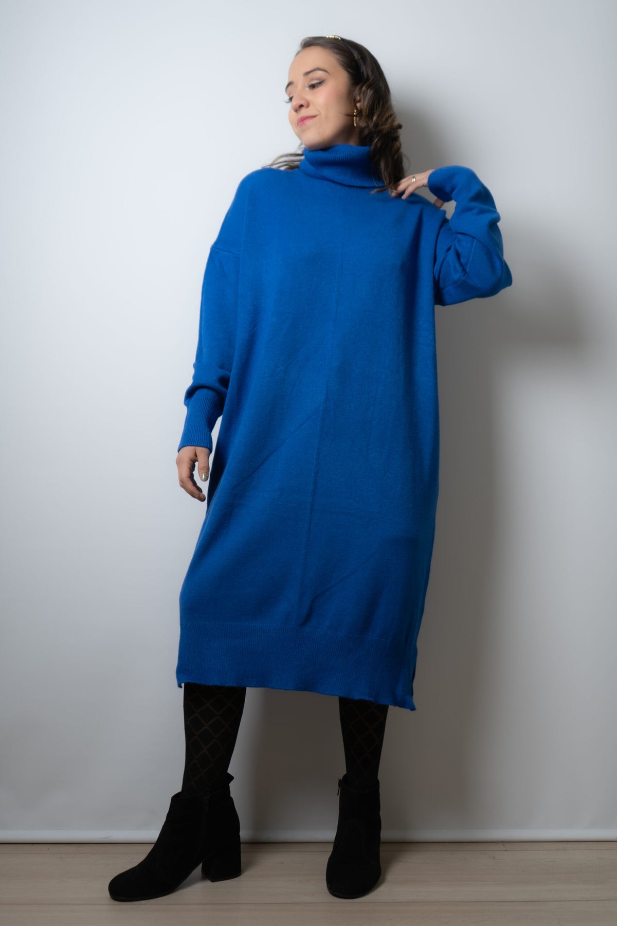 Vestido Lana Liso - Azul