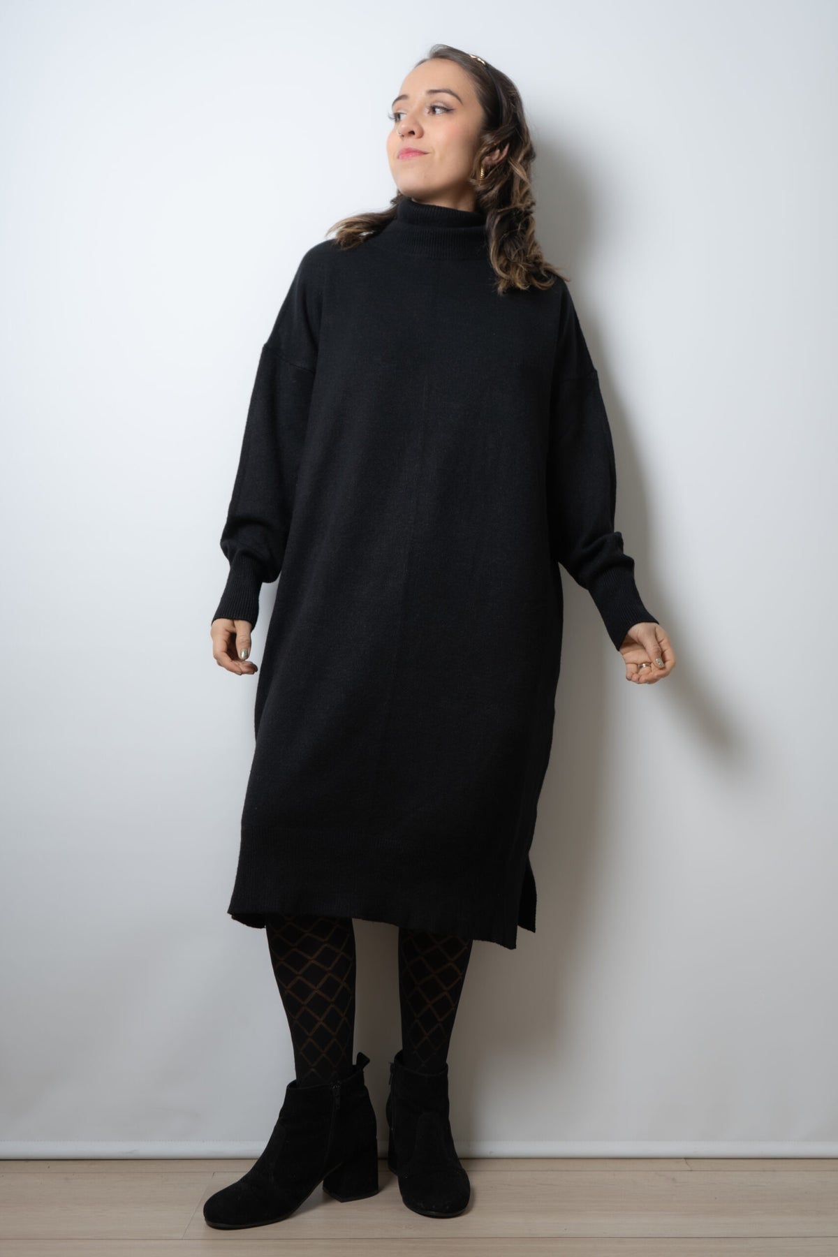 Vestido Lana Liso - Negro