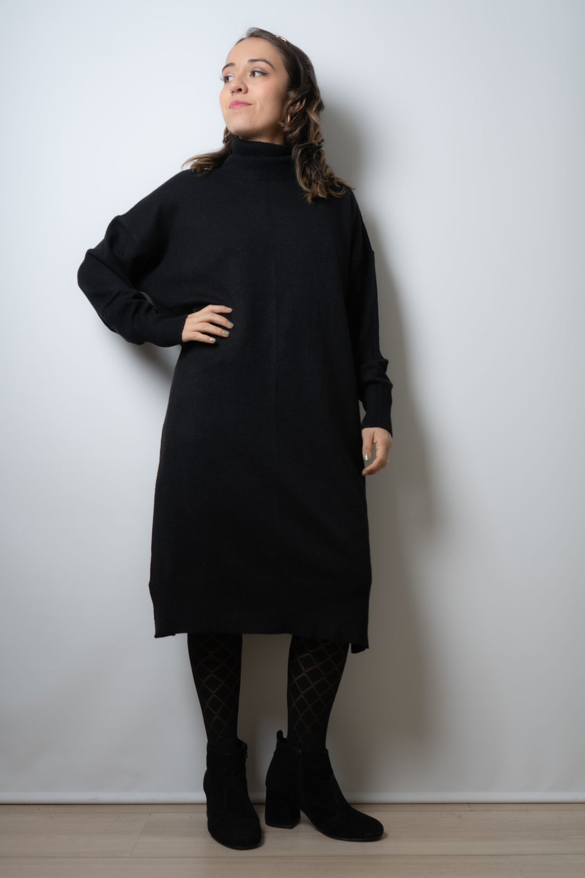 Vestido Lana Liso - Negro