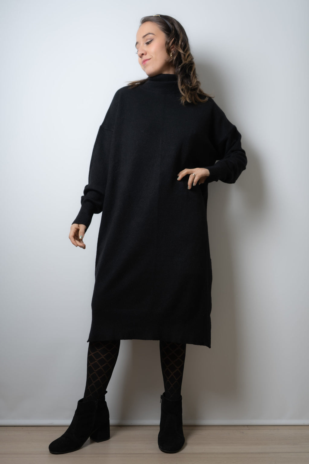 Vestido Lana Liso - Negro