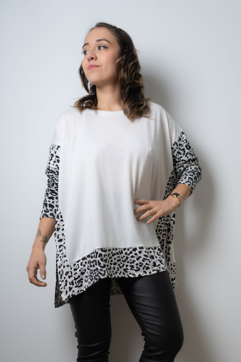 Polera Animal Print de algodón - Blanca
