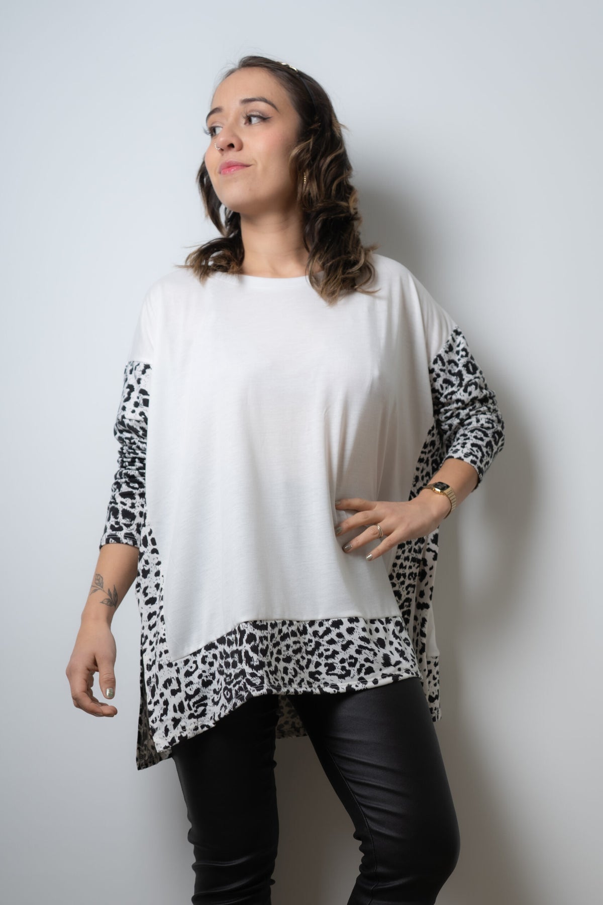 Polera Animal Print de algodón - Blanca