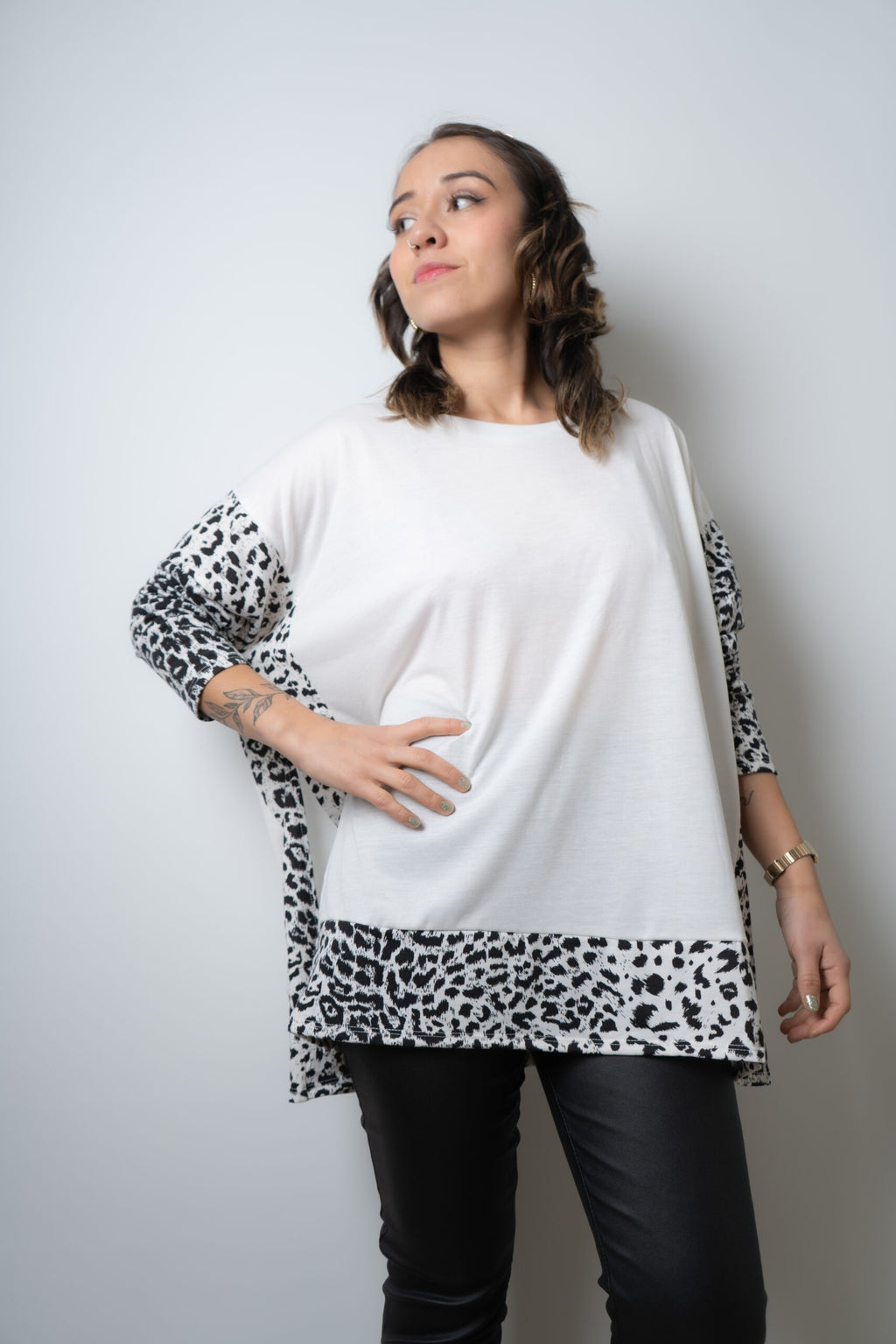 Polera Animal Print de algodón - Blanca