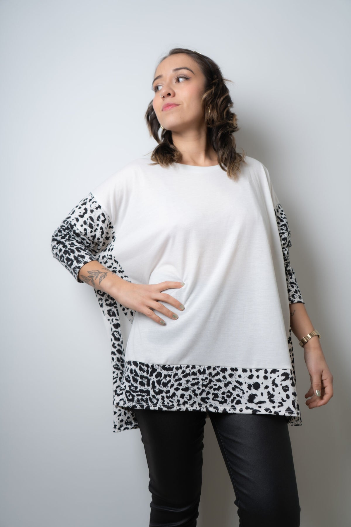 Polera Animal Print de algodón - Blanca
