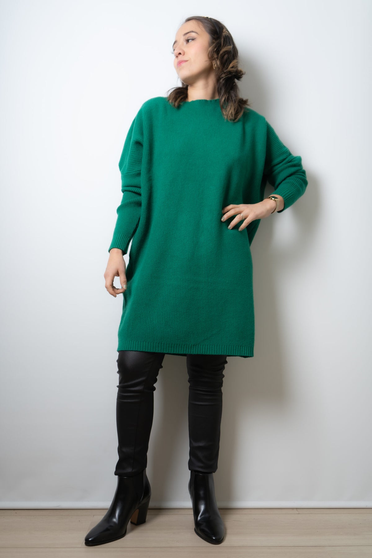 Vestido Lana Botones - Verde
