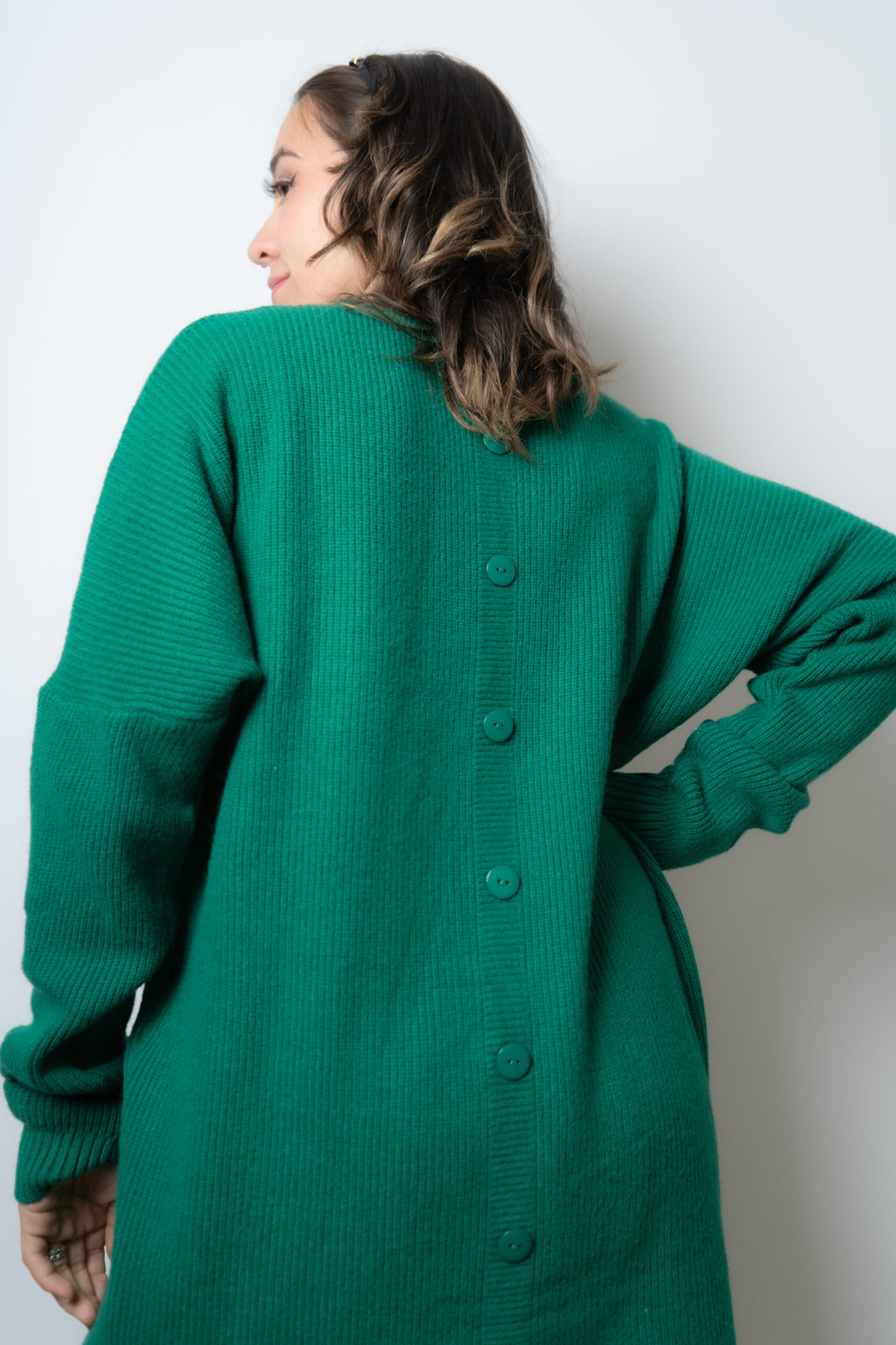 Vestido Lana Botones - Verde