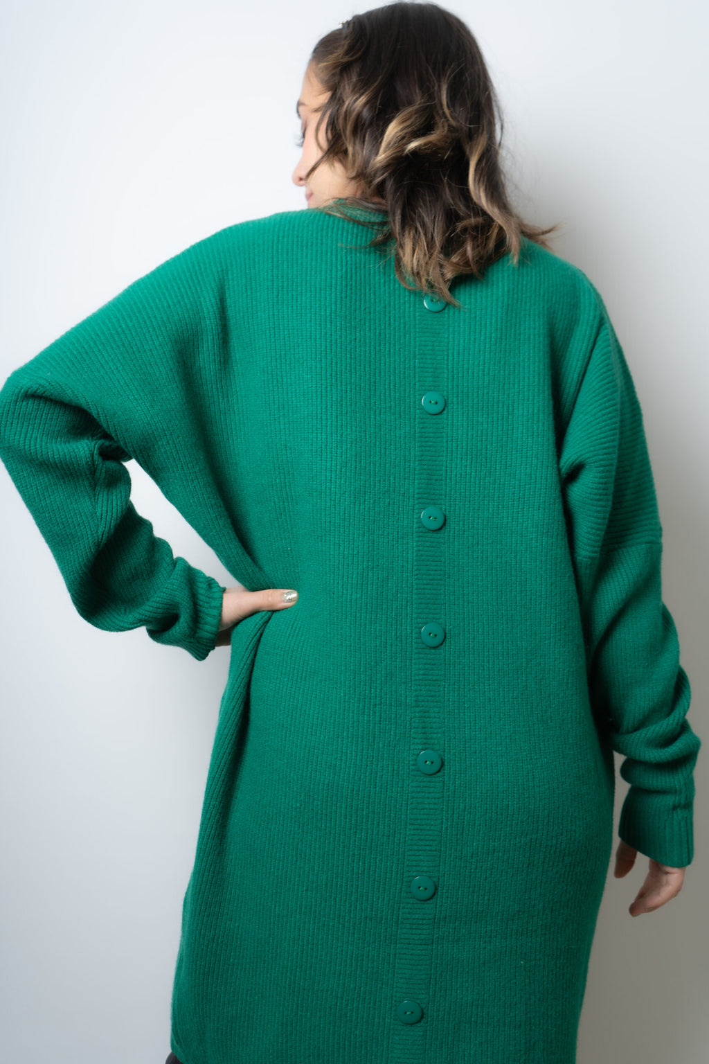 Vestido Lana Botones - Verde