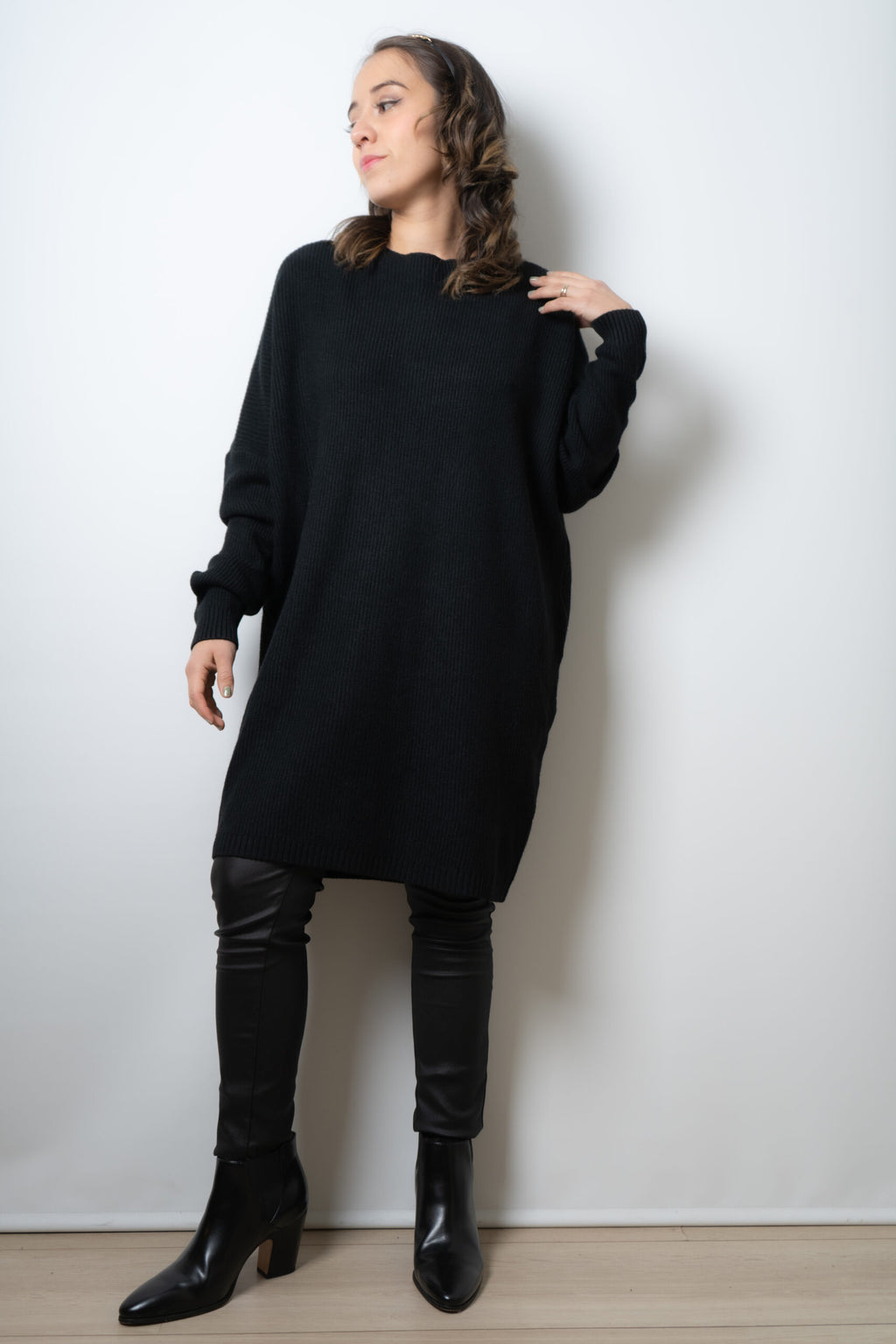 Vestido Lana Botones - Negro