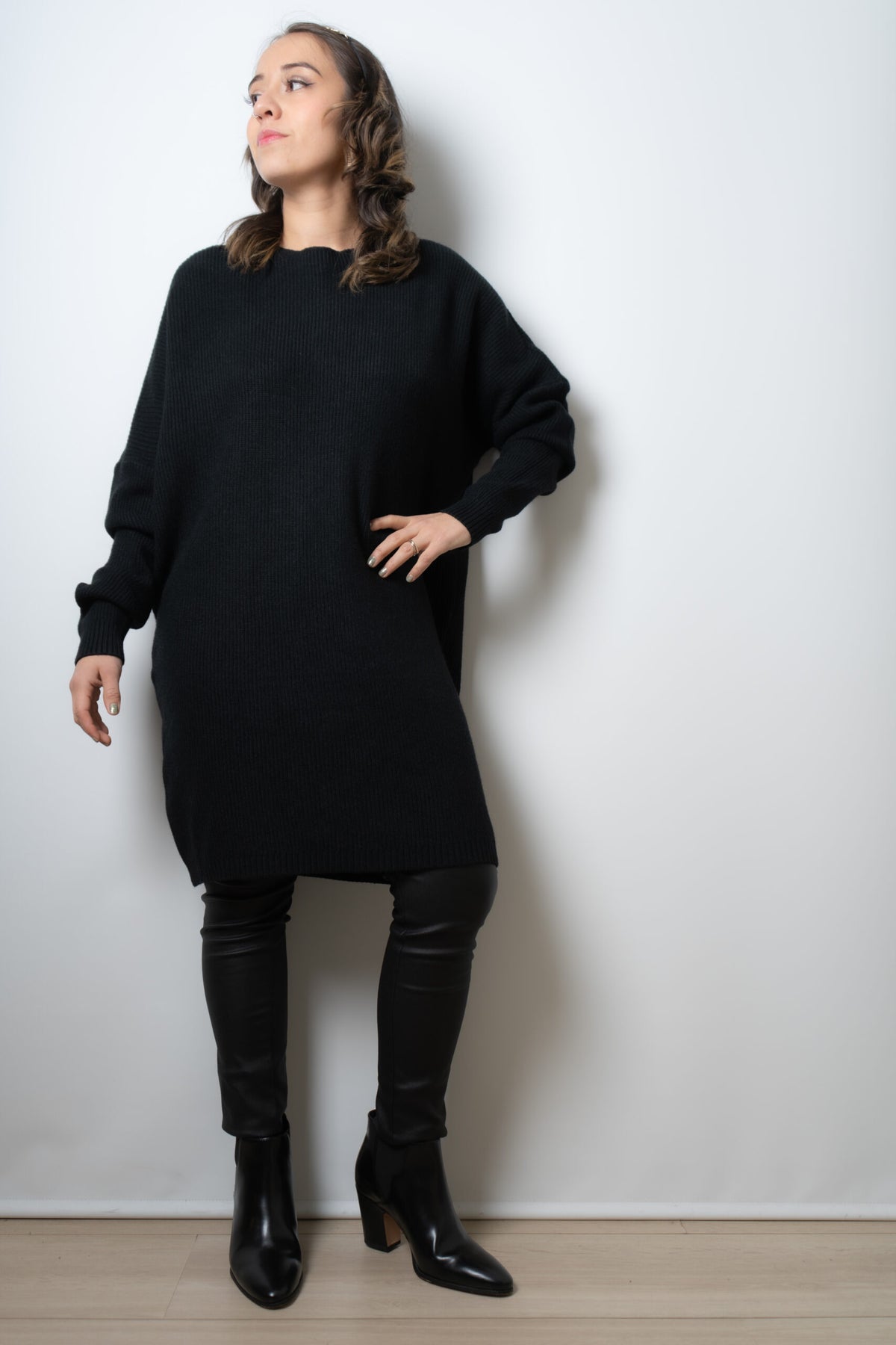 Vestido Lana Botones - Negro