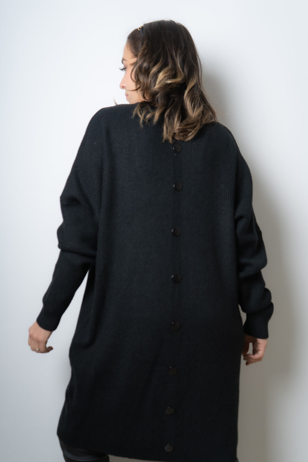 Vestido Lana Botones - Negro