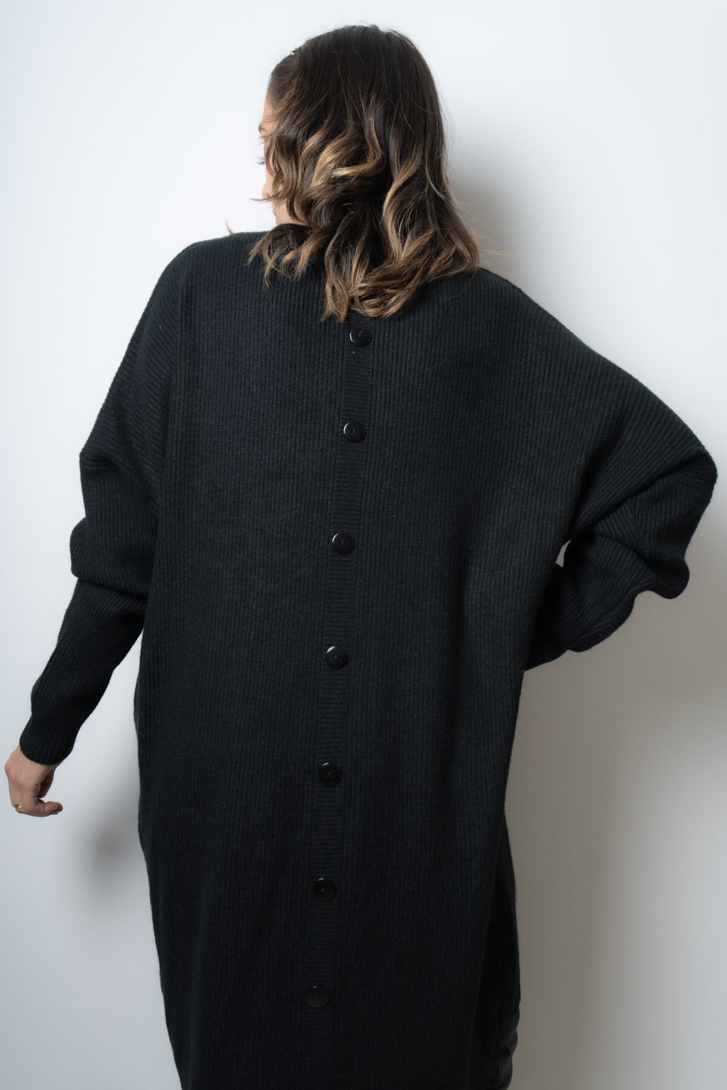 Vestido Lana Botones - Negro