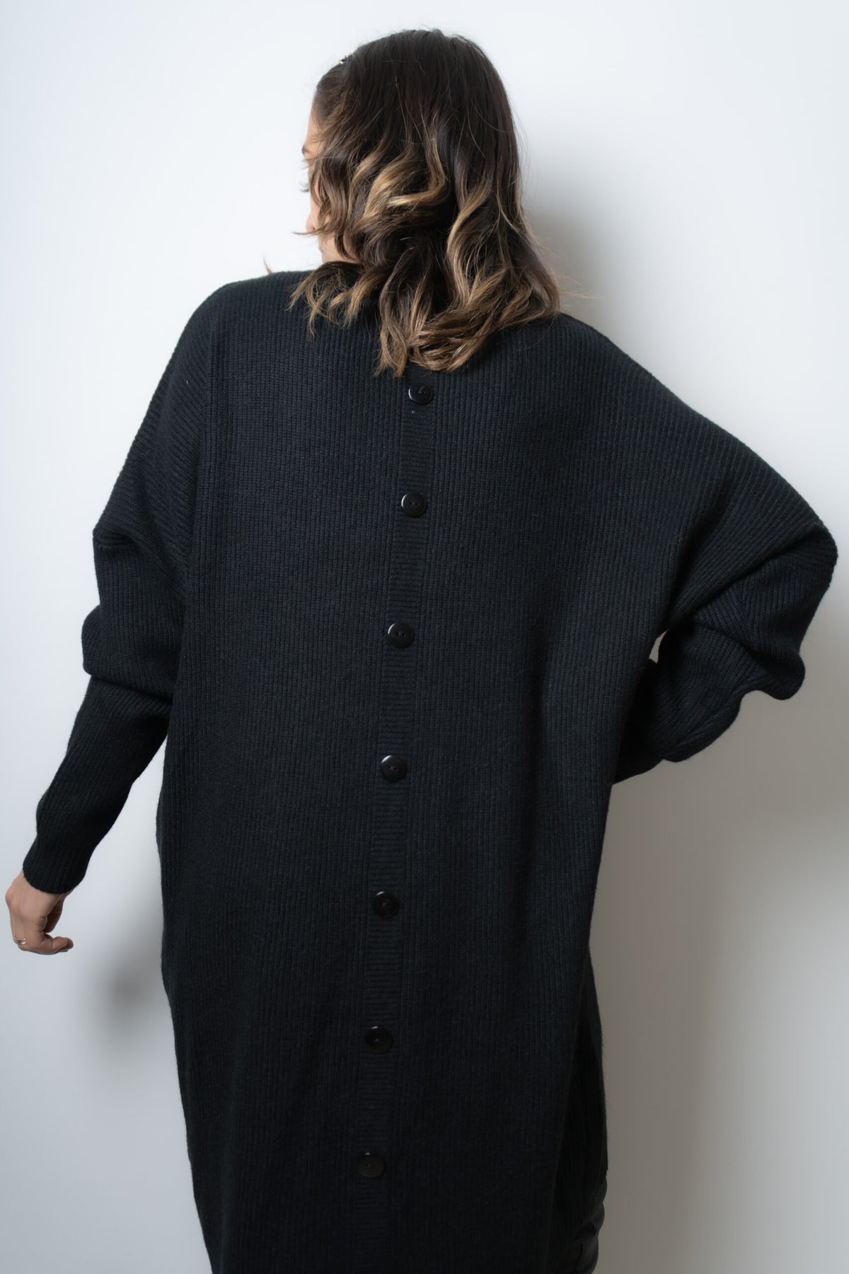 Vestido Lana Botones - Negro