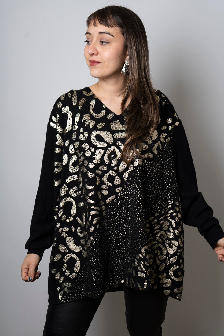 Sweater animal print - Negro - detalles dorados