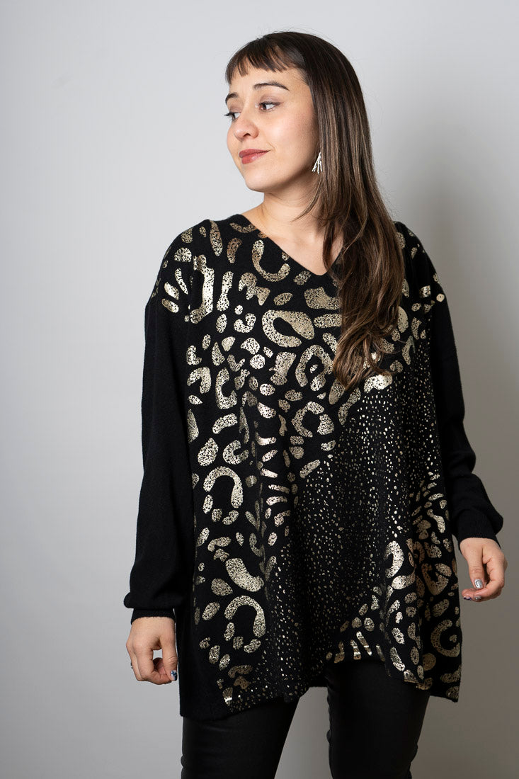Sweater animal print - Negro - detalles dorados