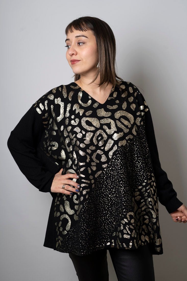 Sweater animal print - Negro - detalles dorados