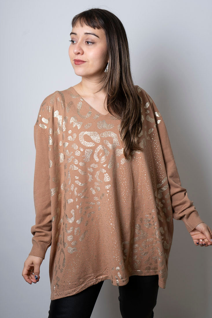 Sweater animal print - Camel - detalles dorados