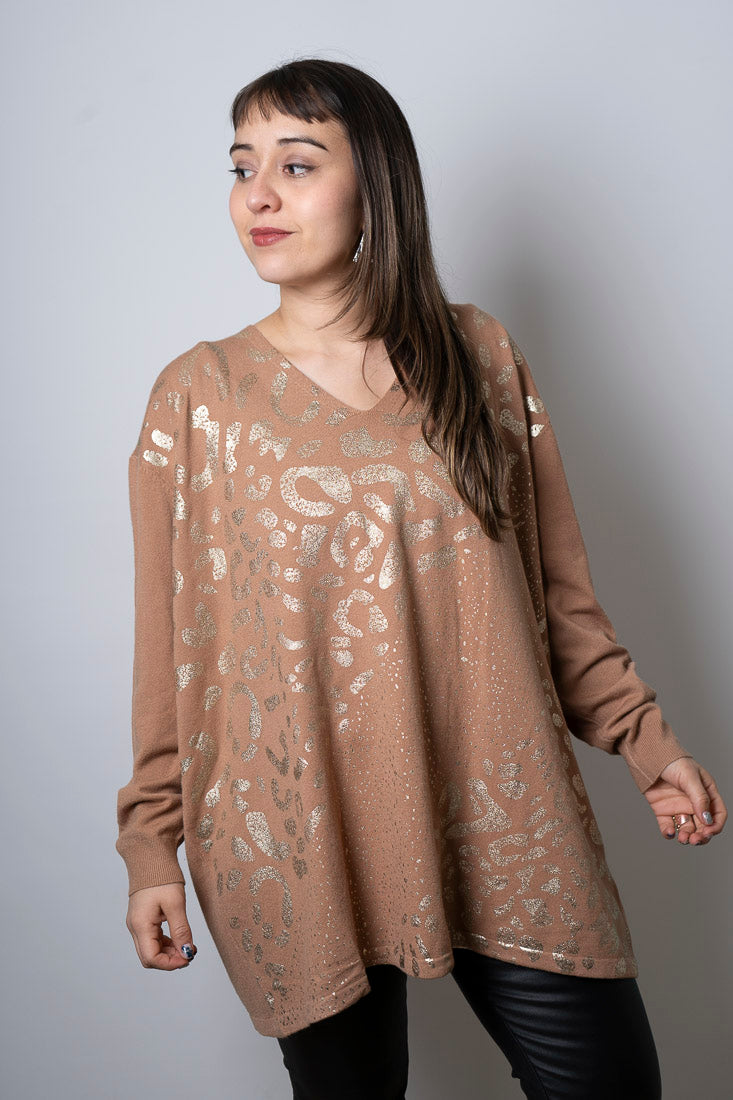 Sweater animal print - Camel - detalles dorados