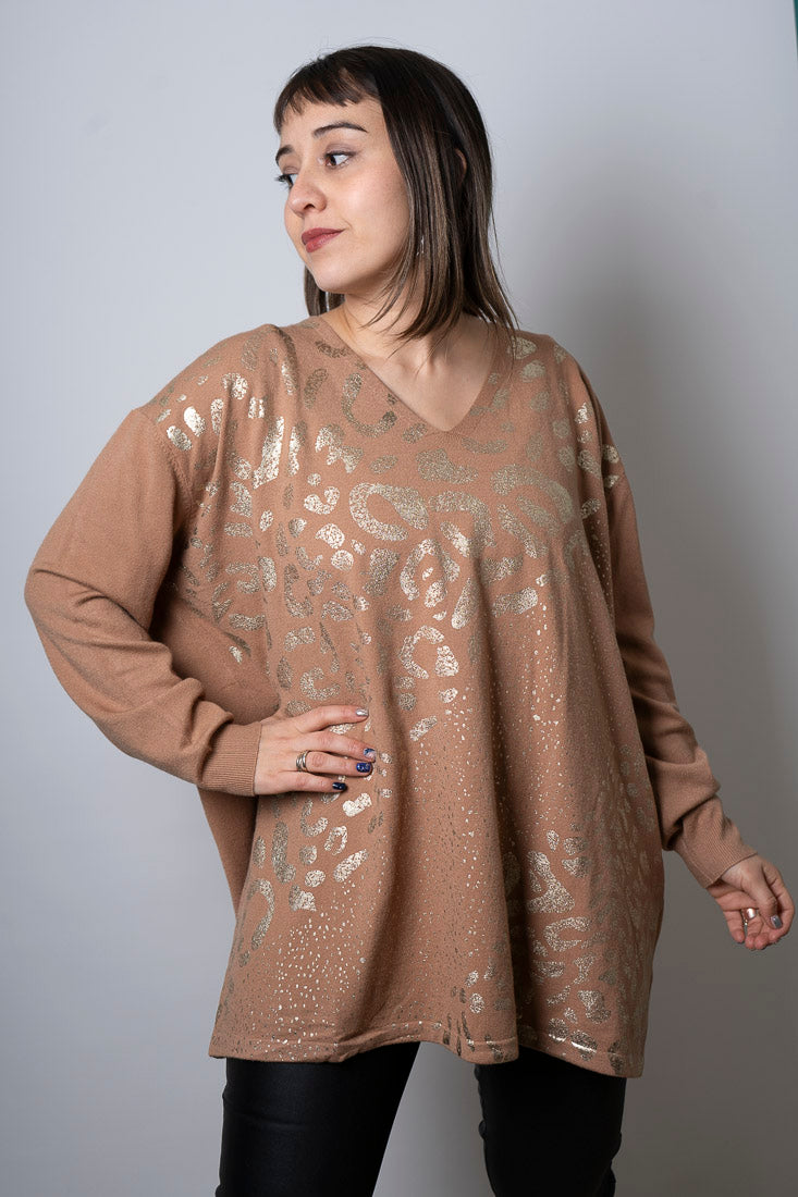 Sweater animal print - Camel - detalles dorados