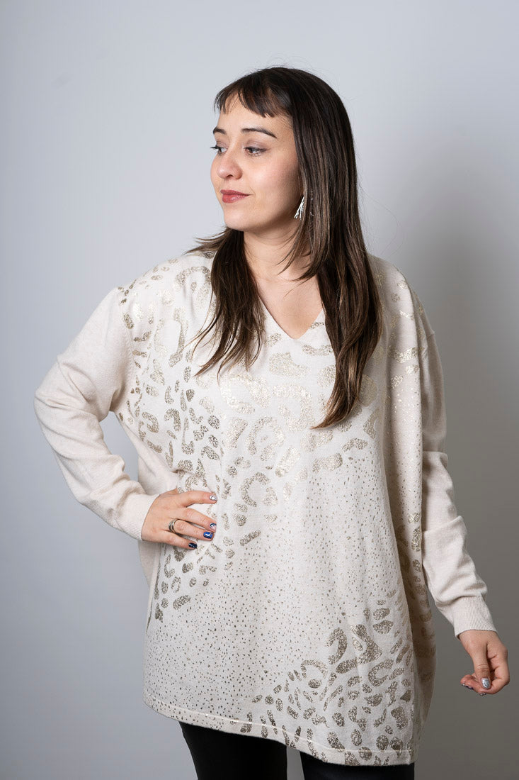 Sweater animal print - Crema - detalles dorados