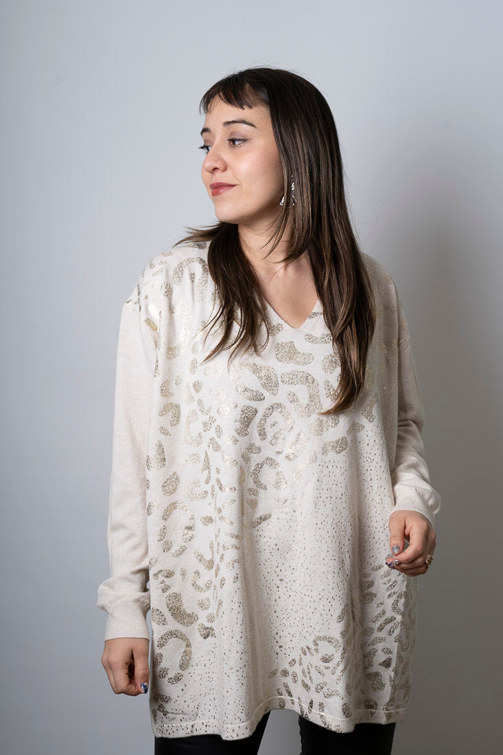 Sweater animal print - Crema - detalles dorados