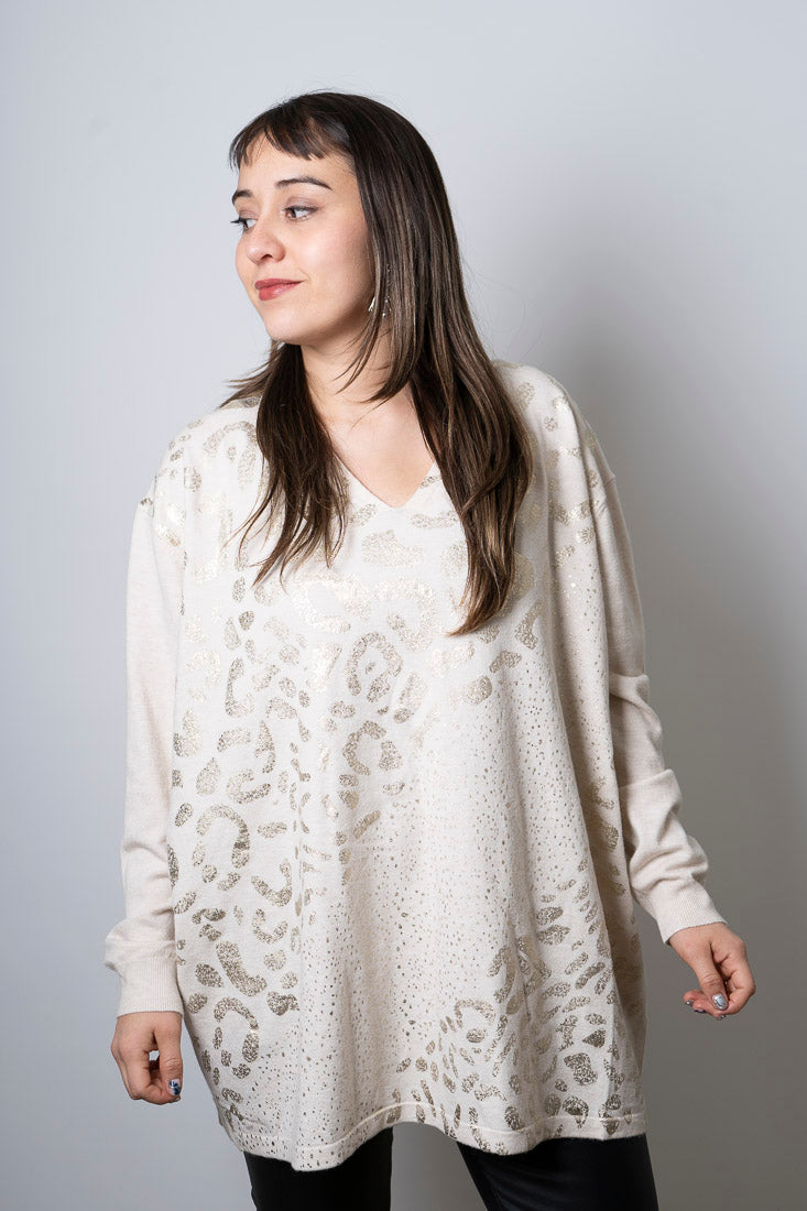 Sweater animal print - Crema - detalles dorados