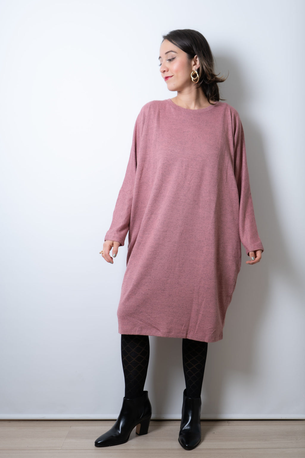Vestido Lanilla algodón - cuello redondo - Rosado