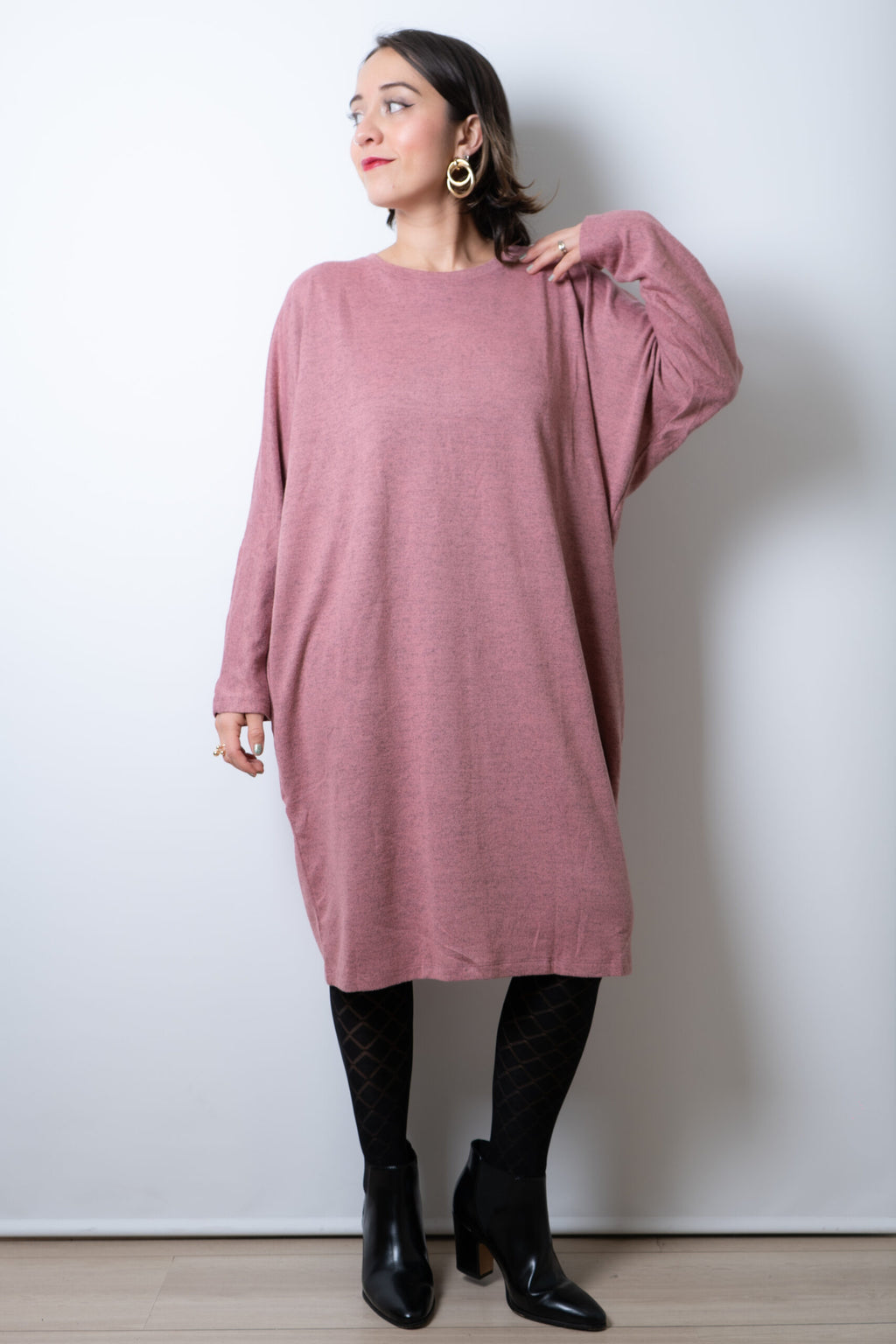 Vestido Lanilla algodón - cuello redondo - Rosado