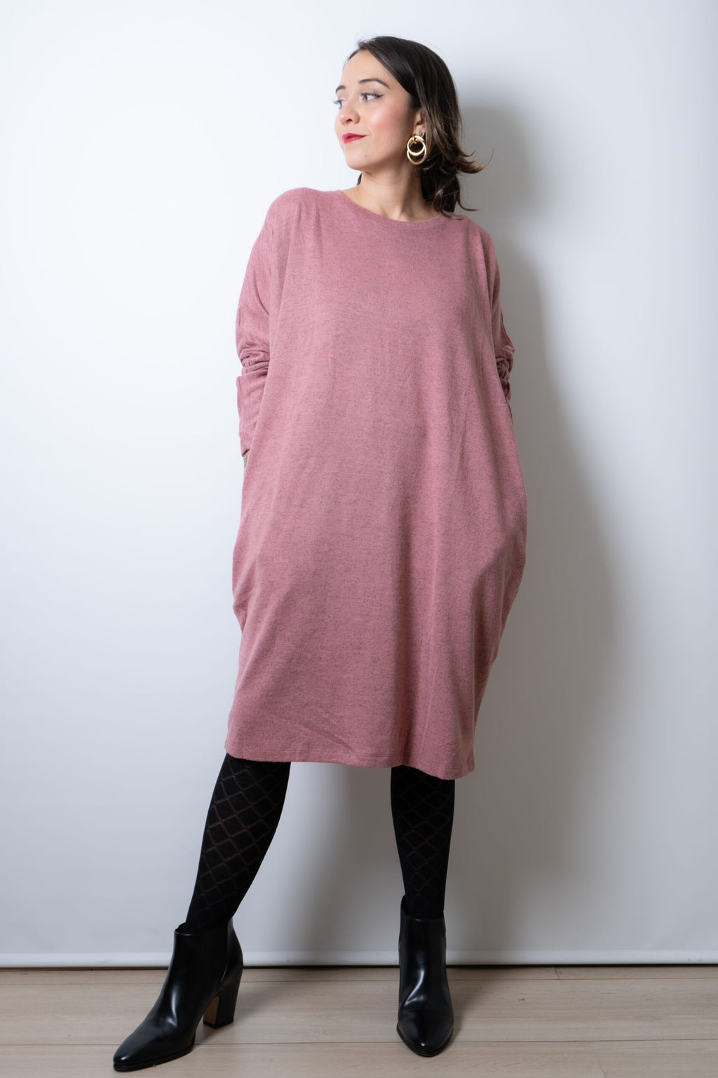 Vestido Lanilla algodón - cuello redondo - Rosado
