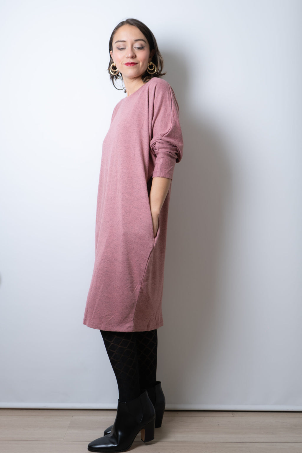 Vestido Lanilla algodón - cuello redondo - Rosado