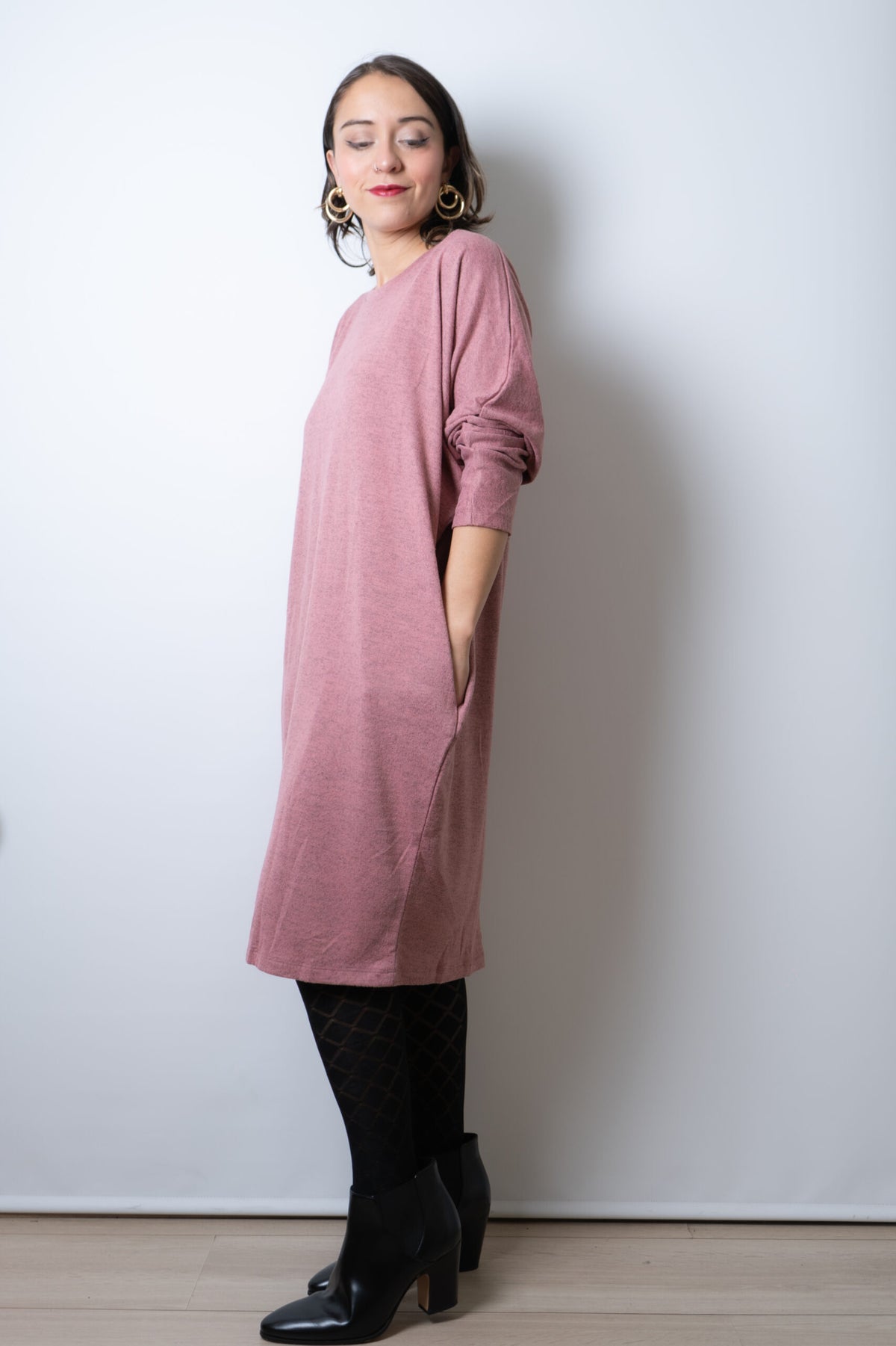 Vestido Lanilla algodón - cuello redondo - Rosado