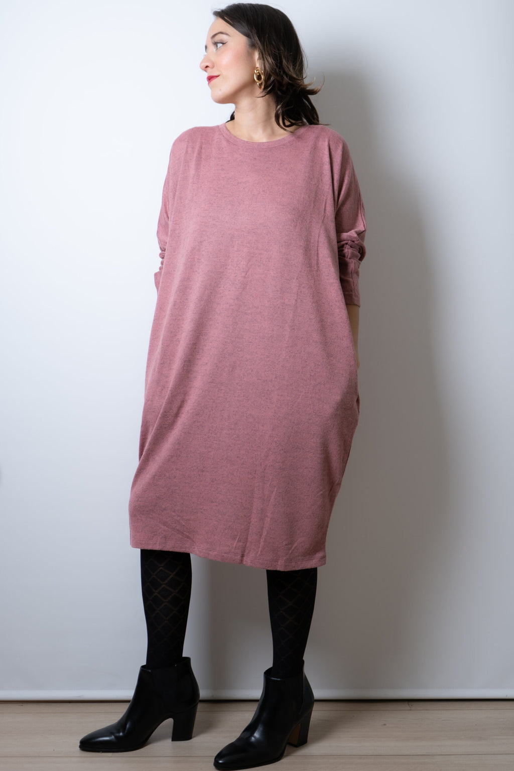 Vestido Lanilla algodón - cuello redondo - Rosado