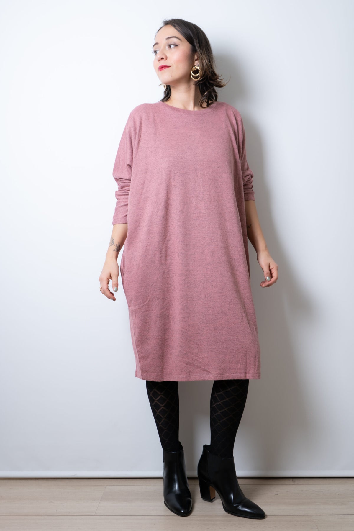 Vestido Lanilla algodón - cuello redondo - Rosado