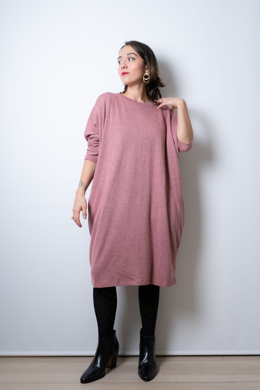 Vestido Lanilla algodón - cuello redondo - Rosado