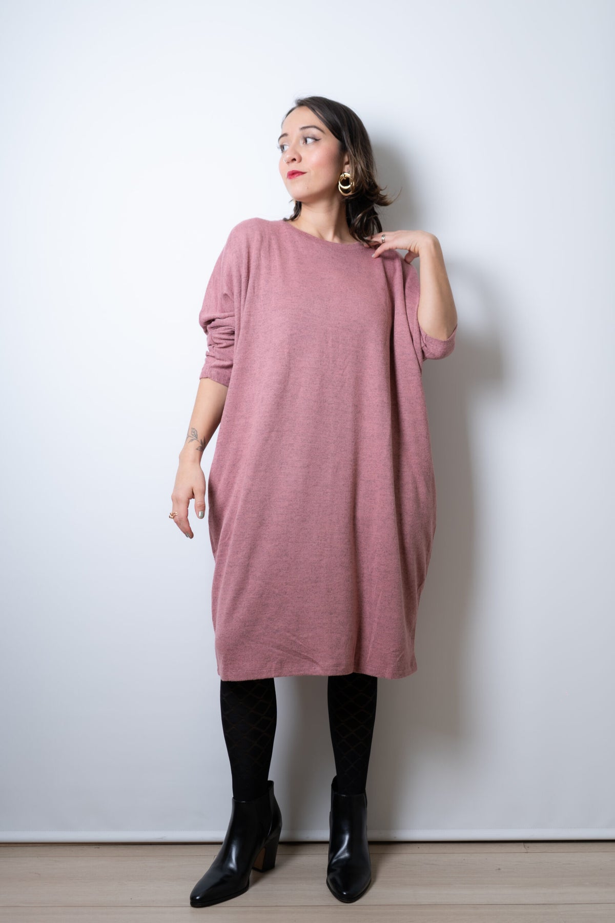 Vestido Lanilla algodón - cuello redondo - Rosado