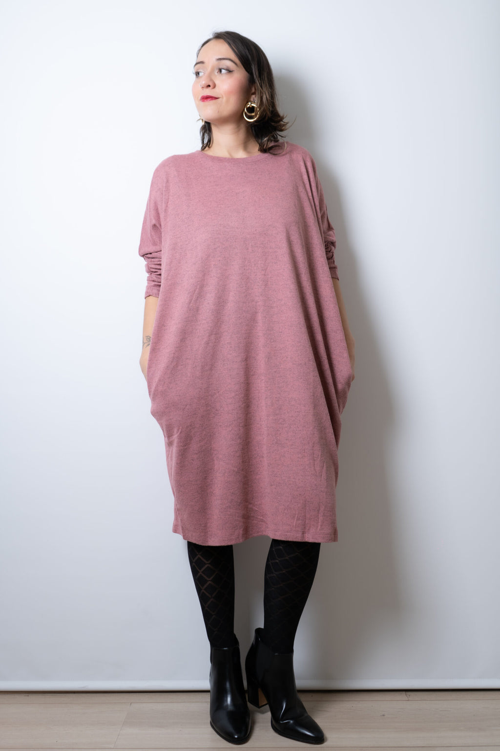 Vestido Lanilla algodón - cuello redondo - Rosado